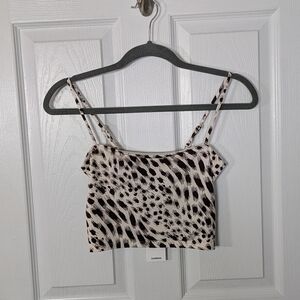NWT Express Body Contour Compression Silky Square Neck Cropped Animal Print Cami
